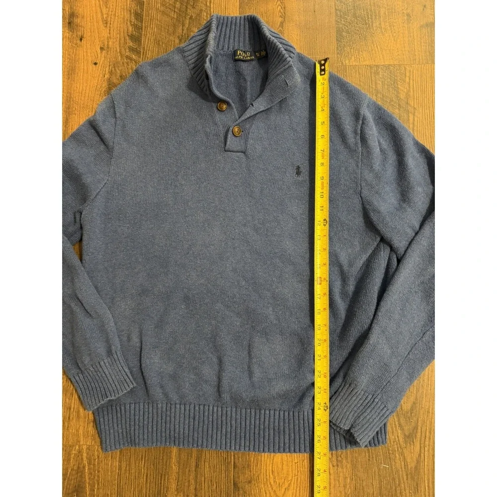 Polo Ralph Lauren Mock Neck Sweater Mens XL Blue 1/4 Button 100% Cotton Pullover